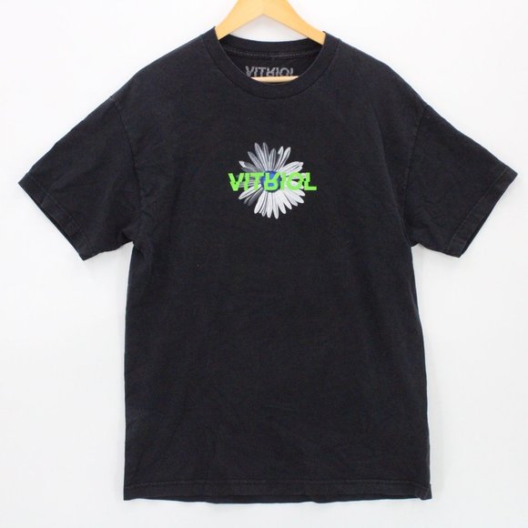 Vintage VITRIOL Shirt Mens Black Short Sleeve Big Logo Graphic Flower Sz L Y2K - Picture 2 of 9